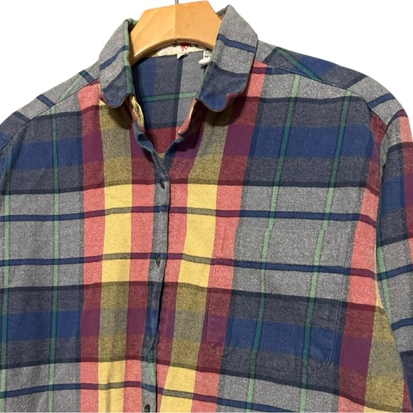 Crazy Horse Vintage Sz M Blue Yellow Red Plaid Brushed Flannel Button Down Shirt - Picture 1 of 6